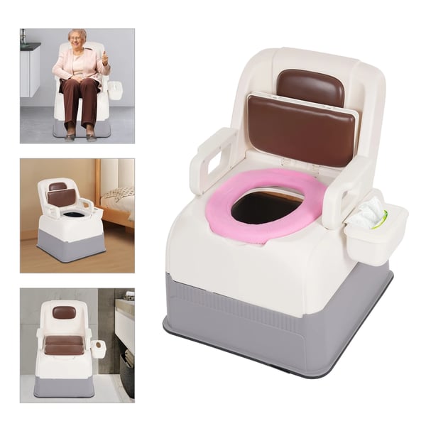 Toiletstol - Mobil bækkenstol - Sikker - Til ældre, handicappede, gravide, voksne - Lysegrå