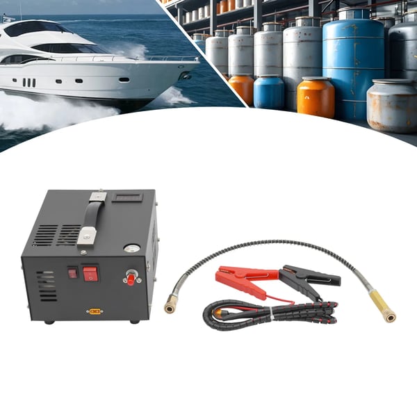 Transportabel PCP luftkompressor - Stempelkompressor - 12 V - 30 MPa Højtryk - 300 W - EU-Stik - Til Dykkerflaske - Luftkølet Kobbermotor