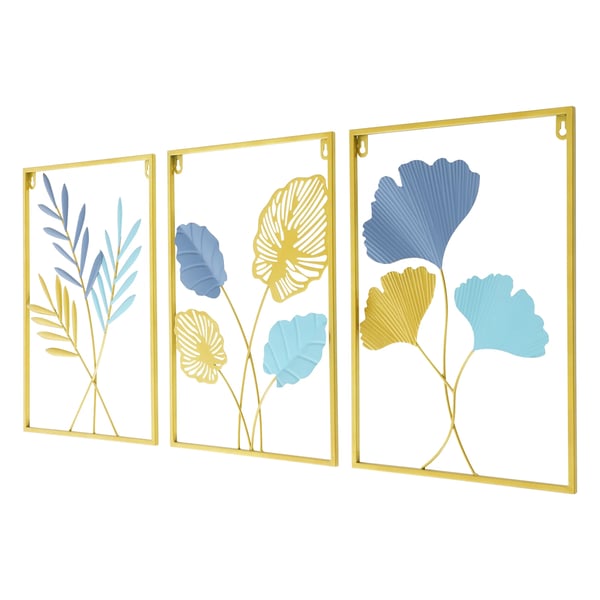 Metal vægdekoration - 3-delt sæt - Ginkgo & hvedeaks motiv - Med ramme - Jern - Lodret rektangel - Moderne stil - Guld Metal vægdekoration - 3-delt sæt - Ginkgo & hvedeaks motiv - Med ramme - Jern - Lodret rektangel - Moderne stil - Guld