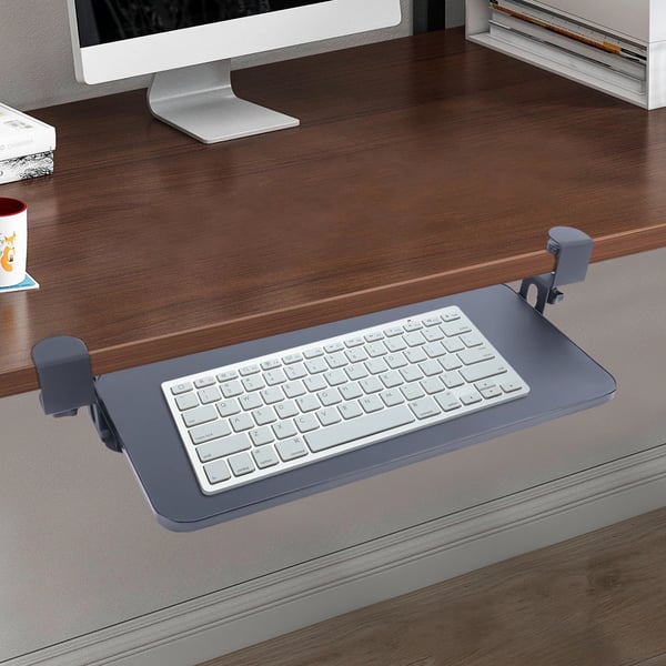 Näppäimistötaso Pöydän Alle - Ulosvedettävä Hylly - 52×25 cm - Ulosveto 25 cm - Säädettävä Väli 1–4 cm - Enimmäiskuorma 20 kg - MDF & Hiiliteräs