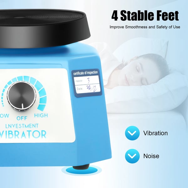 Mini vibrationsplade til gipsmodeller - Laboratorieryster - 70 W - Trinløs hastighed - 10 cm rund skive - 1 m kabel - Blå