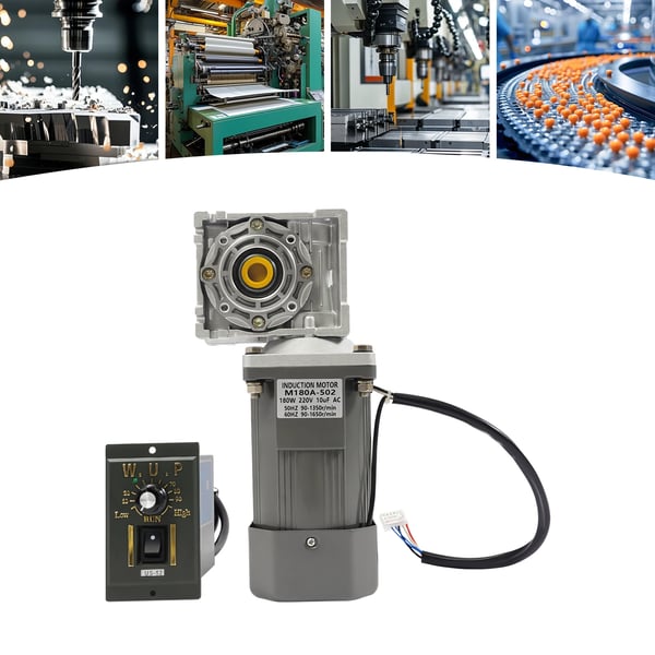 RV40 matovaihdemoottori - AC-vaihdemoottori - 220 V - 180 W - 35 Nm - Ulostulonopeus 0–27 r/min - Nopeudensäädin - Harmaa
