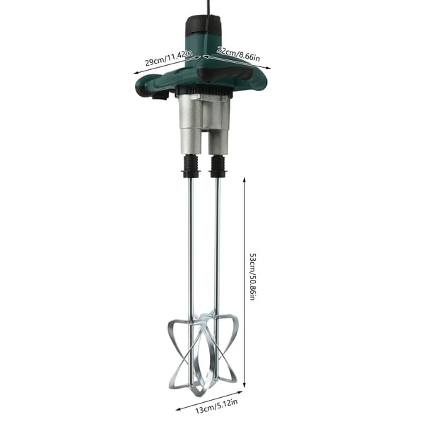 Mørtel- og cementmixer - Håndholdt dobbeltspindel - 2800 W - 6 Hastigheder - 220 V 50 Hz - EU‑stik - M14 - Grøn