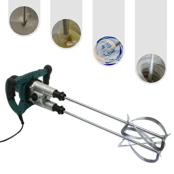 Mørtel- og cementmixer - Håndholdt dobbeltspindel - 2800 W - 6 Hastigheder - 220 V 50 Hz - EU‑stik - M14 - Grøn