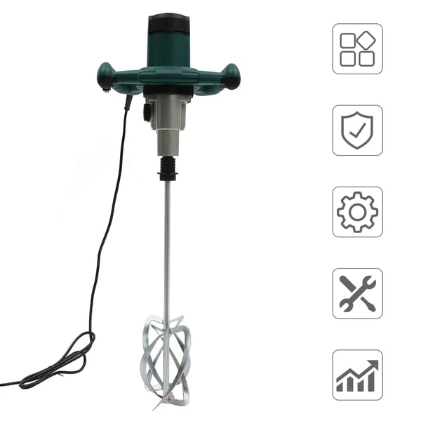 Mørtel- og cementmixer - Håndholdt dobbeltspindel - 2800 W - 6 Hastigheder - 220 V 50 Hz - EU‑stik - M14 - Grøn