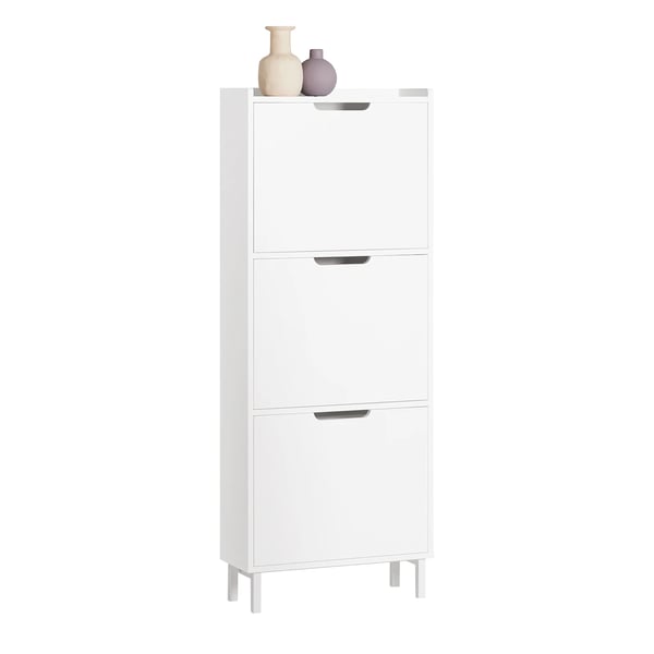 FSR151-H-W, kenkäkaappi 3 kippiovella, kapea, 6 hyllytasoa, valkoinen