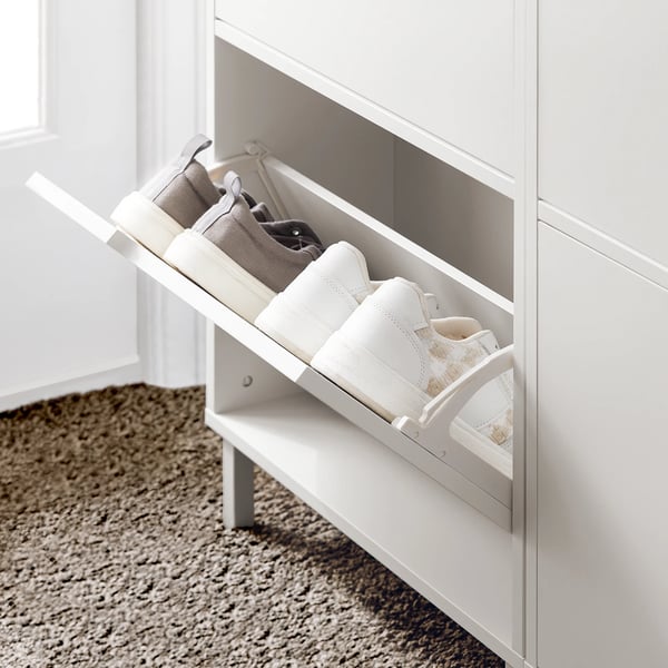 FSR151-H-W, skoskab med 3 klapper, smalt design, 6 hylder, hvid