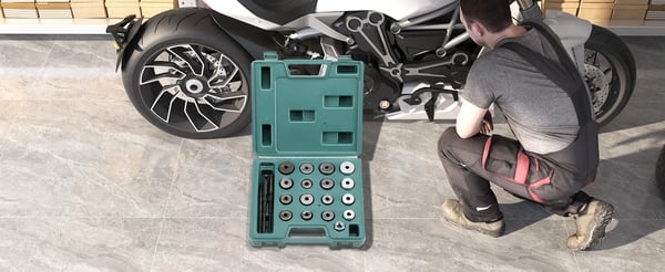 Ventilværktøj til motorcykel - Værktøjssæt - Ventilsædefræser & rømmer - Slibeskive - Værktøjsholder - Uden batteri