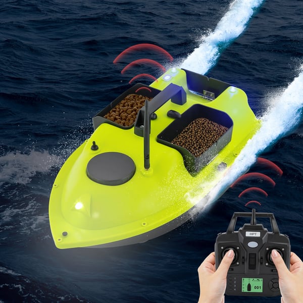 Foderbåd til fiskeri - Agnbåd - Fjernbetjening, GPS, 2×5200 mAh Li‑ion, ABS, Bærbar - Gul