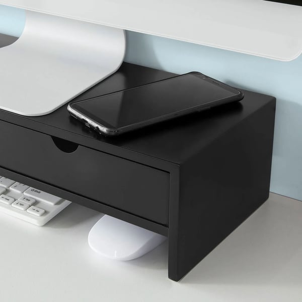 BBF02-SCH, skærmstander med 2 skuffer, sort, ca. 47×11×18 cm