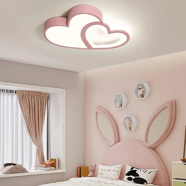 LED kattovalo lastenhuoneeseen - Sydänmallinen kattovalo - Portaattomasti himmennettävä, Kaukosäädin, 40 W, 55×38 cm, Noin 10 m² - Vaaleanpunainen