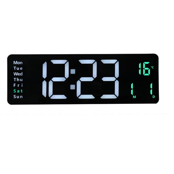 Stor digital vægur - DZZ-WWHWWH-001 - 40,6 cm LED - Temperatur & luftfugtighed - Ugedag - Justerbar lysstyrke - 12/24 t - Smart