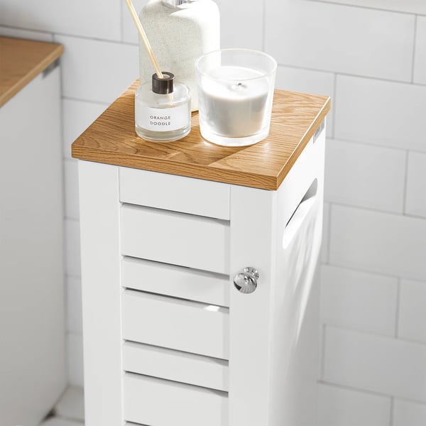 BZR85-W, fritstående badeværelsesskab på hjul, toiletpapirsopbevaring, hvid