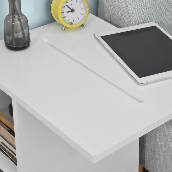 FBT48-W sivupöytä, sohvapöytä lehtitelineellä ja tablet-uralla, pyörillä, valkoinen, n. 45×58×35 cm