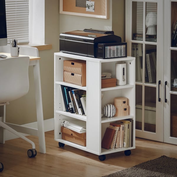FBT68-W, printerbord/rullecontainer, 7 hylder, kontor- og arkivvogn, hvid, ca. 60×75×35 cm