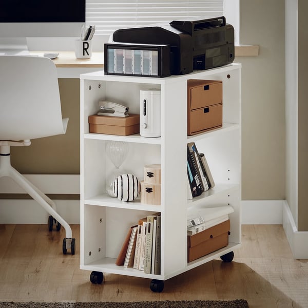 FBT68-W, printerbord/rullecontainer, 7 hylder, kontor- og arkivvogn, hvid, ca. 60×75×35 cm