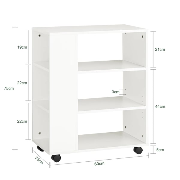 FBT68-W, printerbord/rullecontainer, 7 hylder, kontor- og arkivvogn, hvid, ca. 60×75×35 cm