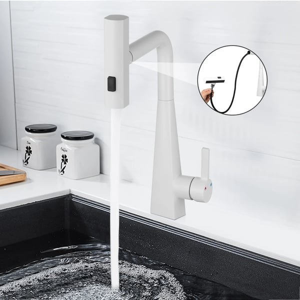 Keittiöhana - Ulosvedettävä - Ruostumaton teräs - Kääntyvä - Lämmin ja kylmä vesi - Keraaminen patruuna - G3/8 liitäntä - 32–38 mm asennusreikä