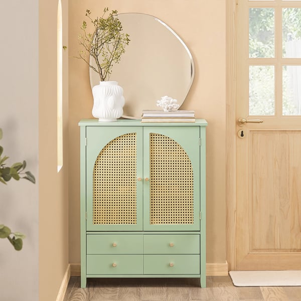 Opbevaringsskab FSB72-GR, sideboard/skoskab, døre i gitterlook, grøn