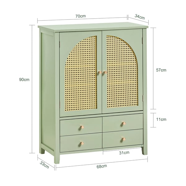 Opbevaringsskab FSB72-GR, sideboard/skoskab, døre i gitterlook, grøn