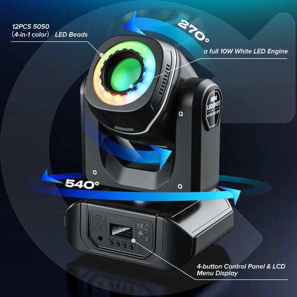 LED moving head -valot 2 kpl - DMX lavavalo - RGBW 4-in-1 - Ääniohjattu - 10/12 kanavaa - 10 W - 90–240 V - EU-pistoke