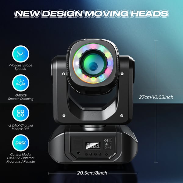 LED moving head -valot 2 kpl - DMX lavavalo - RGBW 4-in-1 - Ääniohjattu - 10/12 kanavaa - 10 W - 90–240 V - EU-pistoke