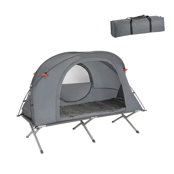 OGS60-HG 4-i-1 överlevnadstält & tältsäng, 1-personers campingset, sovsäck, madrass, tillbehör, grå