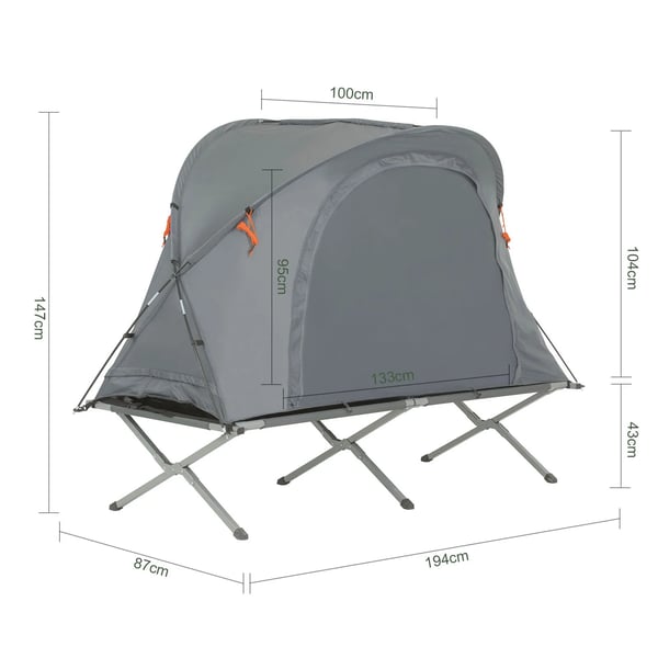 OGS60-HG 4-i-1 overlevelsestelt & feltseng, 1-person campingsæt, sovepose, madras og tilbehør, grå