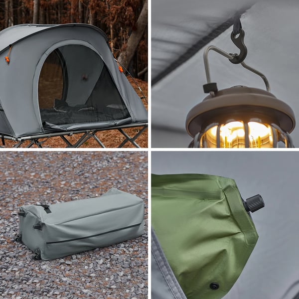 OGS60-L-HG, teltseng med telt, 4‑i‑1 campingsæt med sovepose og tilbehør, 2 personer, grå
