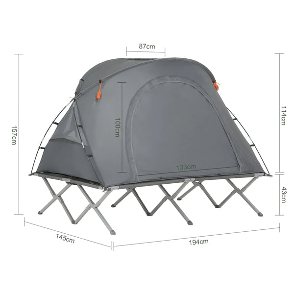 OGS60-L-HG, teltseng med telt, 4‑i‑1 campingsæt med sovepose og tilbehør, 2 personer, grå