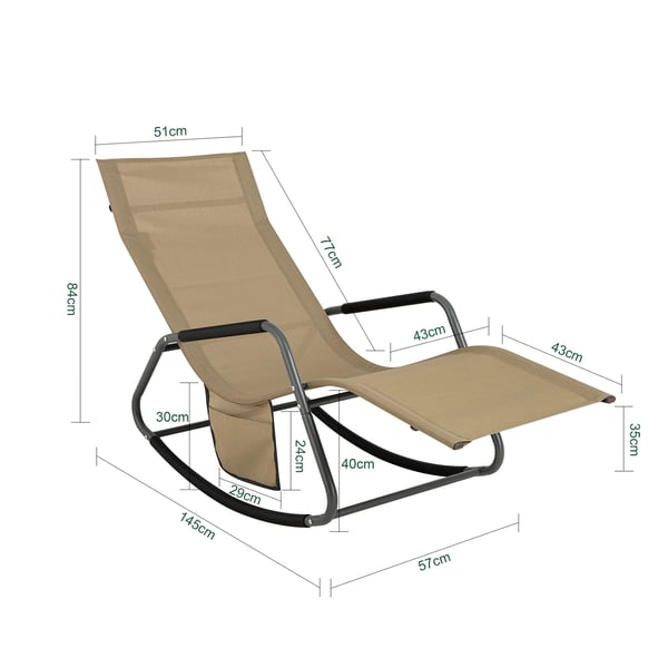OGS47, Solstol med sidelomme, til have, gårdhave, strand, balkon, op til 120 kg, brun