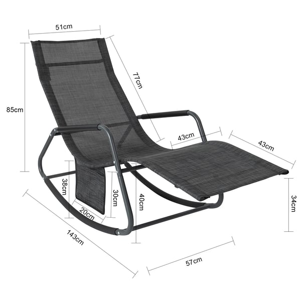 OGS47 Solseng/liggestol med sidelomme, op til 120 kg, Light Black