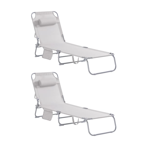 OGS35x2, 2-pak sammenklappelige liggestole med taske og pude, luftig til have, strand & altan, beige