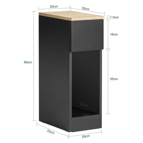 FBT111x2, Sengeborde 2-pak, med skuffe, slankt design, sort