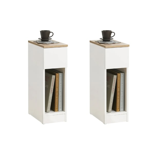 FBT111x2, Sengebord 2 stk. med skuffe, smalt sidebord til boxmadras/sofa, hvid