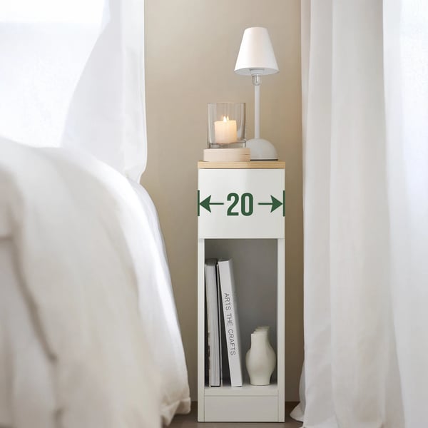 FBT111x2, Sengebord 2 stk. med skuffe, smalt sidebord til boxmadras/sofa, hvid