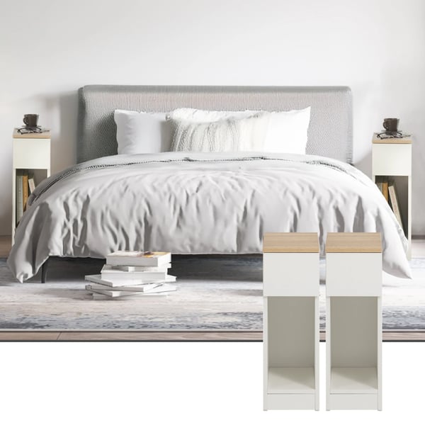 FBT111x2, Sengebord 2 stk. med skuffe, smalt sidebord til boxmadras/sofa, hvid