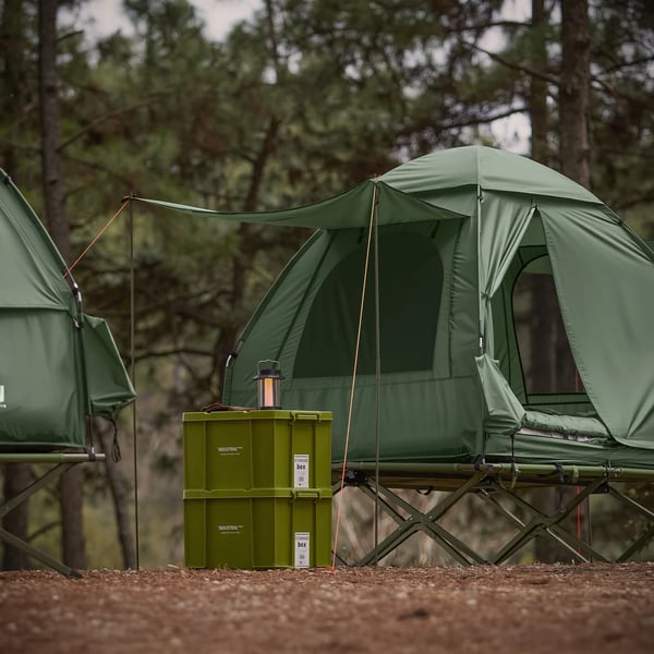 OGS32-L, 4-i-1 teltsæt, 2-personers campingtelt med feltseng, sovepose, luftmadras og tilbehør, grøn