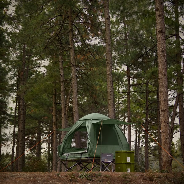 OGS32-L, 4-i-1 teltsæt, 2-personers campingtelt med feltseng, sovepose, luftmadras og tilbehør, grøn