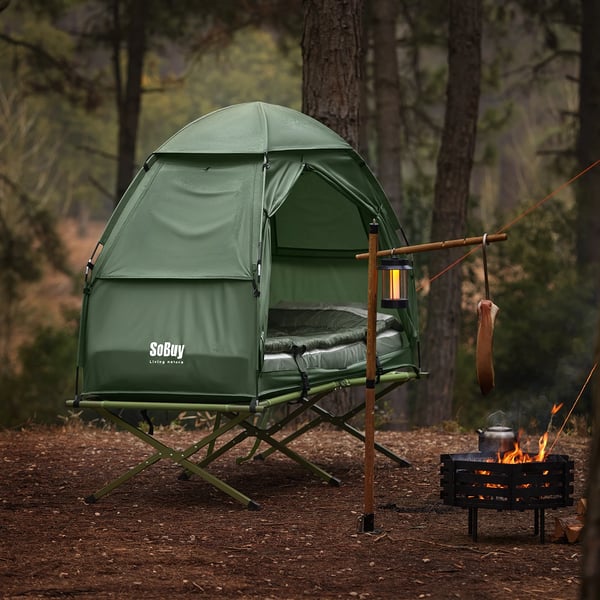 OGS32, 1-person iglotelt, 4‑i‑1 strand/camping, med bæretaske & elektrisk luftpumpe, grøn