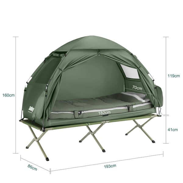 OGS32, 1-person iglotelt, 4‑i‑1 strand/camping, med bæretaske & elektrisk luftpumpe, grøn