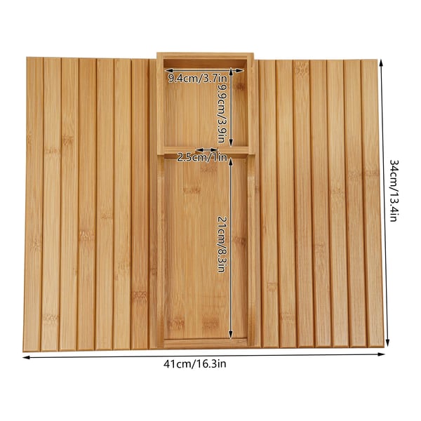 Armlænsbakke til sofa - Bambusbakke med kopholder - Sammenklappelig - Skridsikker - Vandtæt - 41,5 × 34 cm - Rektangulær - Brun