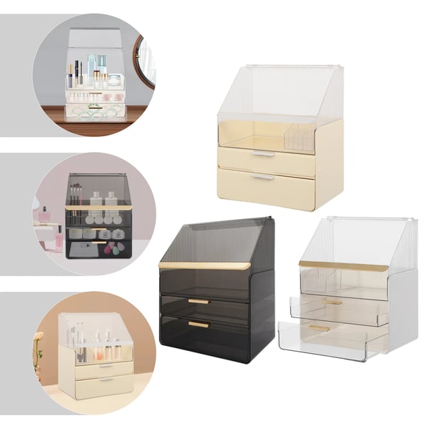 Makeup- og kosmetikorganizer - Opbevaringsboks - Rektangulær - Aftageligt Design - Med Låg og Skuffer - Gul