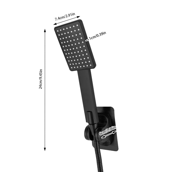 Brusesæt til badeværelse - Håndbruser med holder - Vægmonteret - Slange 1,5 m - G1/2 gevind - Brusehoved 24×7,4×1 cm - ABS + flydende silikone