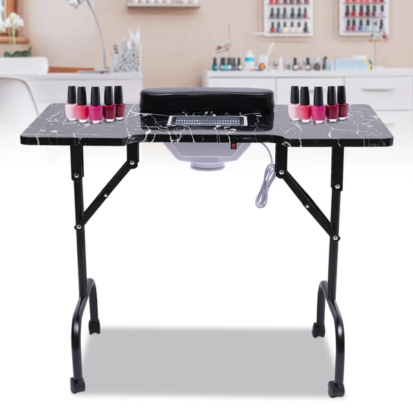 Manicurebord med støvudsug - Sammenklappeligt neglebord - Transportabel - Støvopsamler med ventilator - Til salon og hjem - Samles - Sort