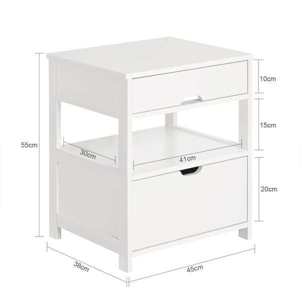 FRG258-W, natbord/sidebord, 2 skuffer & 2 hylder, hvid, B x H x D ca. 45x55x38 cm