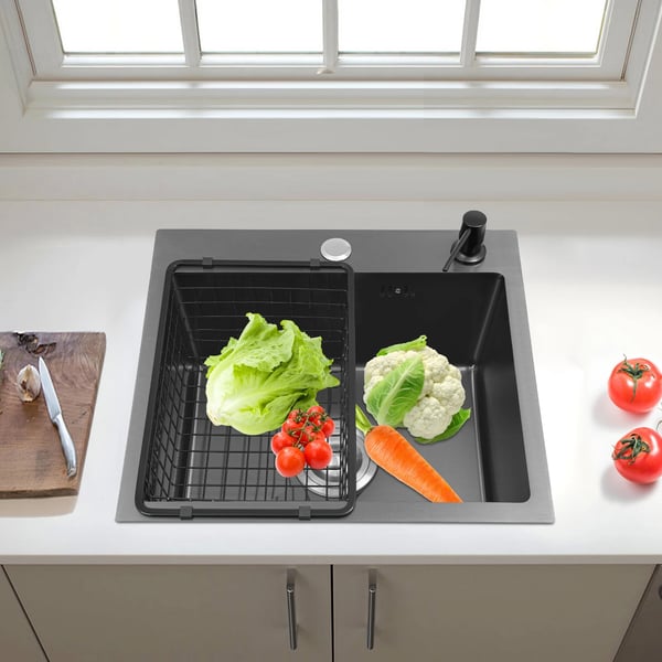 Köksdiskho - Enkelskål Ovanpåmontering - 45×40 cm - Rostfritt Stål - Rektangulär - 1 Hål - Utan Kran - Vit