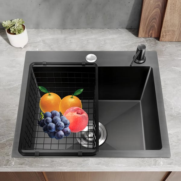 Köksdiskho - Enkelskål Ovanpåmontering - 45×40 cm - Rostfritt Stål - Rektangulär - 1 Hål - Utan Kran - Vit
