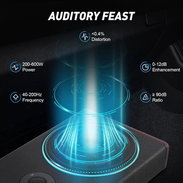 Auton Penkin Alle Subwoofer - 21 cm Aktiivisubwoofer - Sisäänrakennettu Vahvistin - 600 W Max 200 W RMS - 12 V DC - 37×25×7,5 cm - 20–150 Hz - Musta