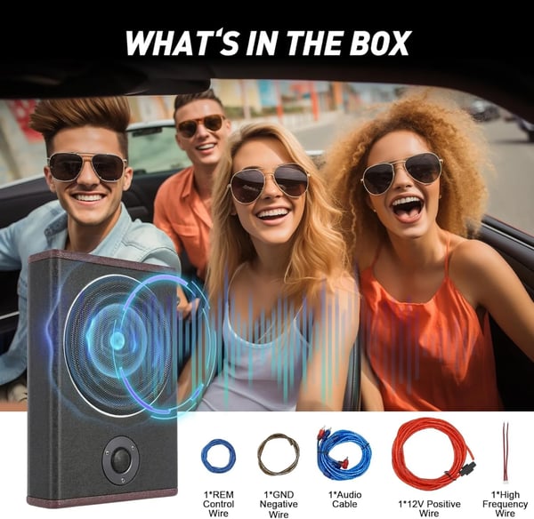 Auton Penkin Alle Subwoofer - 21 cm Aktiivisubwoofer - Sisäänrakennettu Vahvistin - 600 W Max 200 W RMS - 12 V DC - 37×25×7,5 cm - 20–150 Hz - Musta